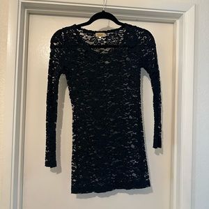 Piko 1988 black lace tunic length long sleeve top/mini dress